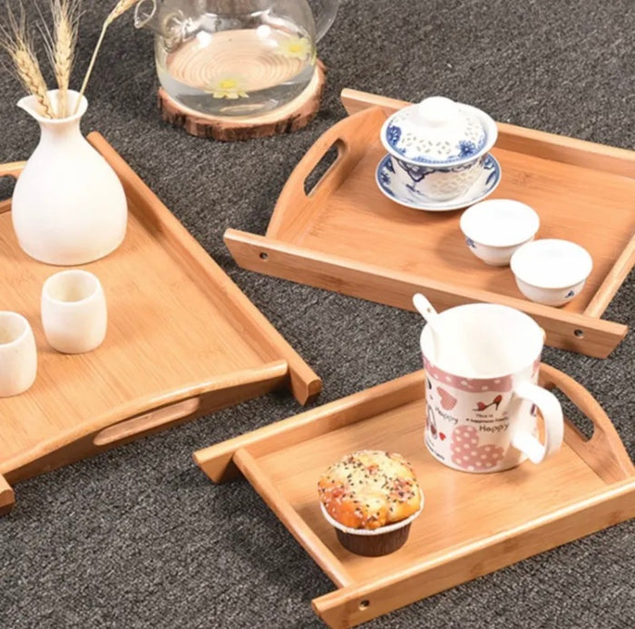 Bamboo Wooden Tray Set (3pc Set, Imported)