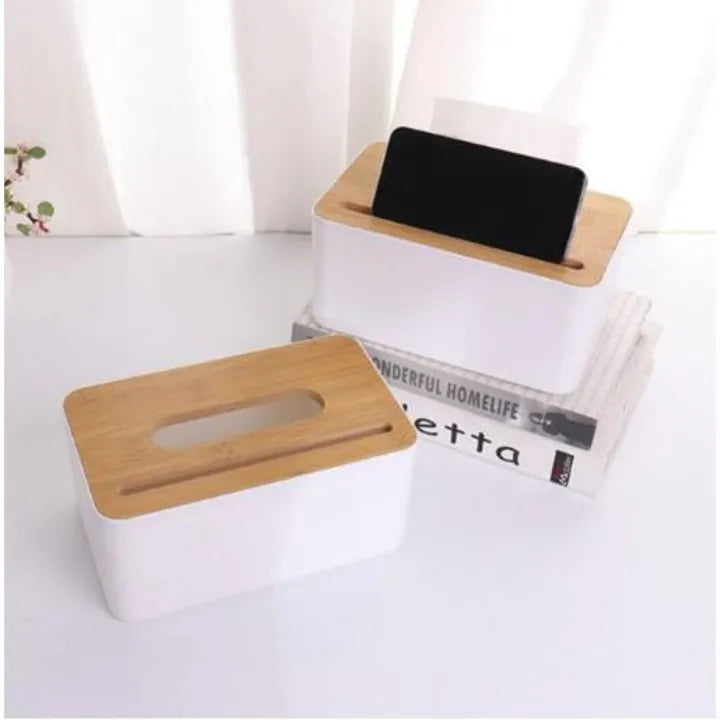 Plastic Tissue Box With Wooden Lid