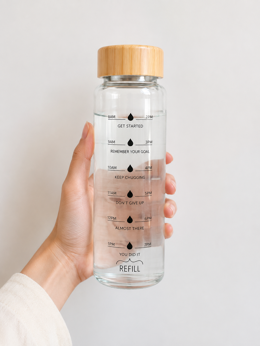 Motivational Glass Water Bottle with Bamboo Lid
