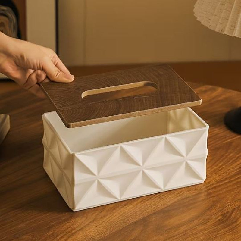 Modern Plastic Tissue Box with Wooden Lid