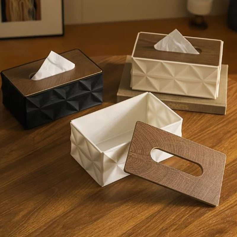 Modern Plastic Tissue Box with Wooden Lid