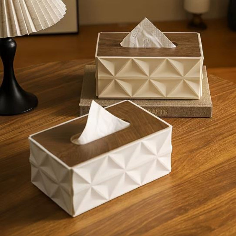 Modern Plastic Tissue Box with Wooden Lid
