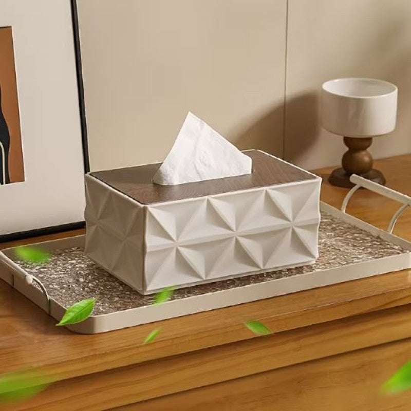 Modern Plastic Tissue Box with Wooden Lid