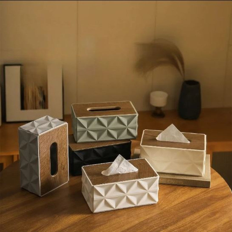Modern Plastic Tissue Box with Wooden Lid
