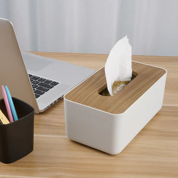 Plastic Tissue Box With Wooden Lid