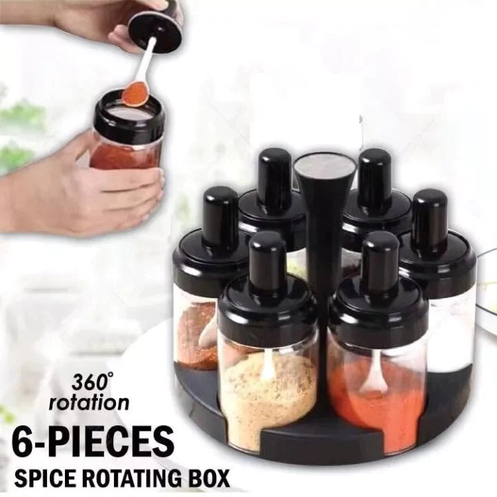 Acrylic 360° Revolving Spice Rack (6 Jars with Spoon Attached)