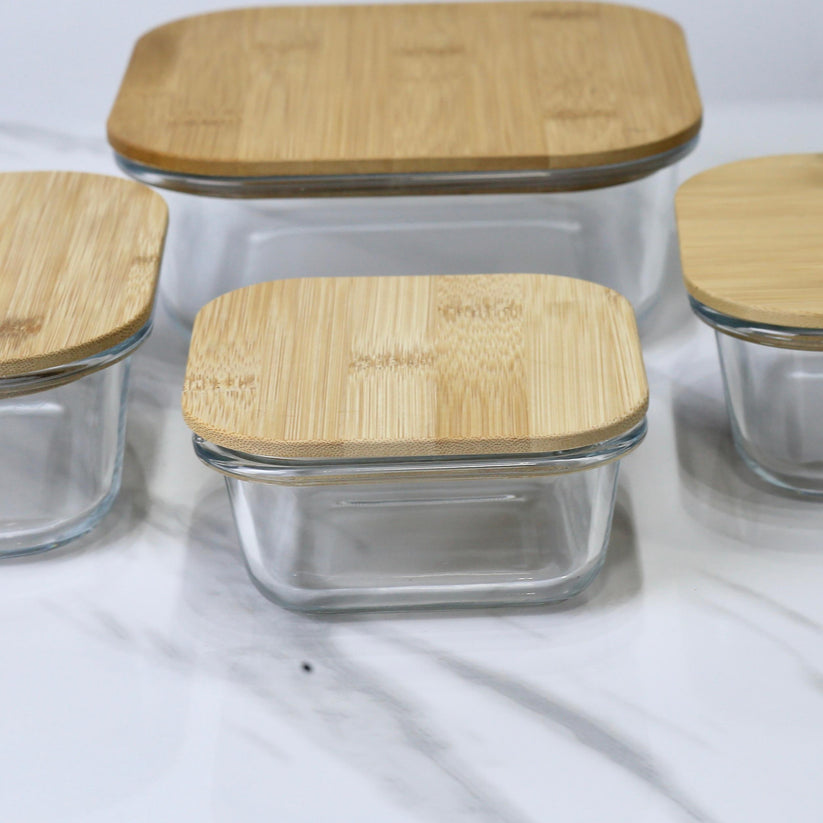 Bamboo Lid Glass Dish Set – Square