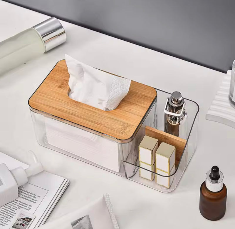 Acrylic Tissue Box With Wooden Lid