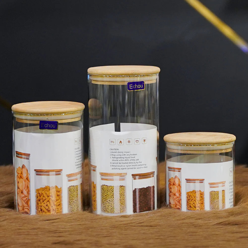 Airtight Borosilicate Glass Jar with Wooden Lid