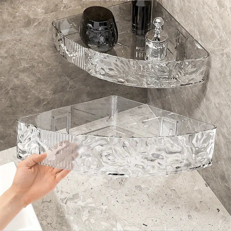 Elegant Acrylic Corner Adhesive Shelf – Wall Mounted Storage Rack (No Drilling)