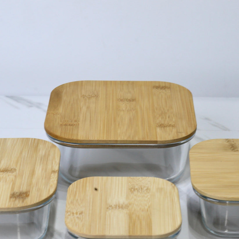 Bamboo Lid Glass Dish Set – Square
