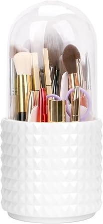 360° Revolving Make-Up and Brush Holder with Acrylic Cover