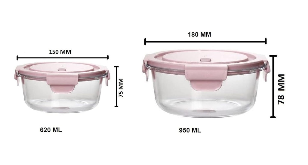 Borosilicate Airtight Glass Bowl – Pack of 2 (620 ml)