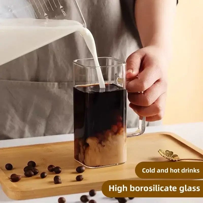 Square Shape Glass Sipper Wooden Lid With Handle (400mL)