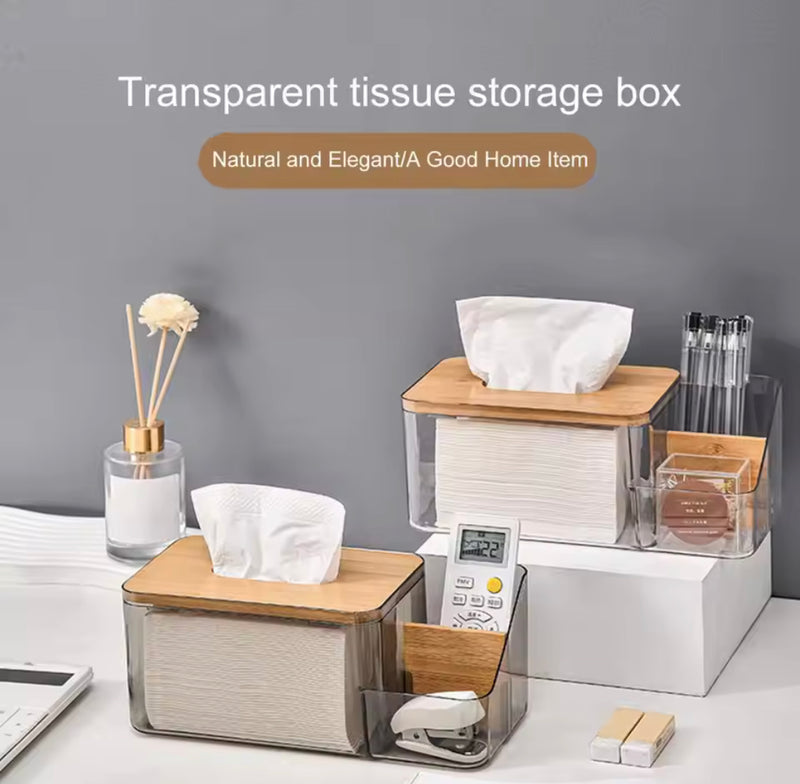 Acrylic Tissue Box With Wooden Lid