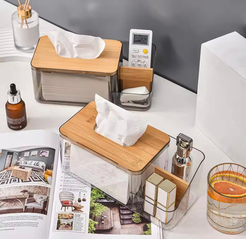 Acrylic Tissue Box With Wooden Lid