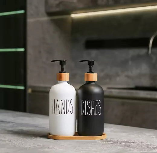 Bathroom & Kitchen Hand Soap Dispenser with Bamboo Tray