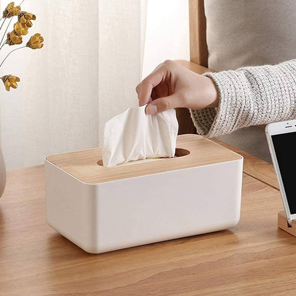 Plastic Tissue Box With Wooden Lid