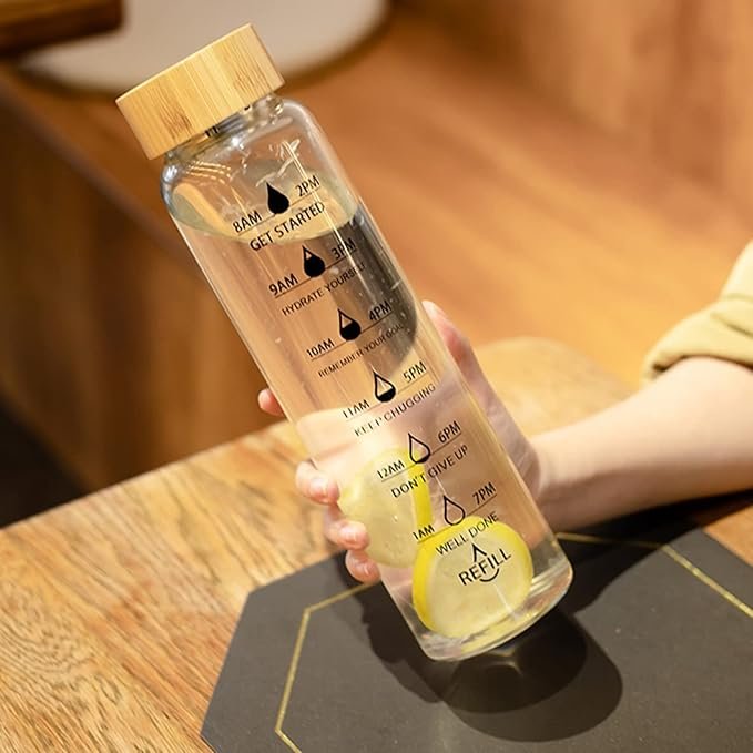 Motivational Glass Water Bottle with Bamboo Lid