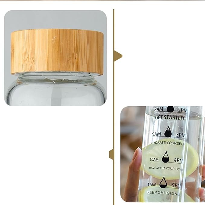 Motivational Glass Water Bottle with Bamboo Lid