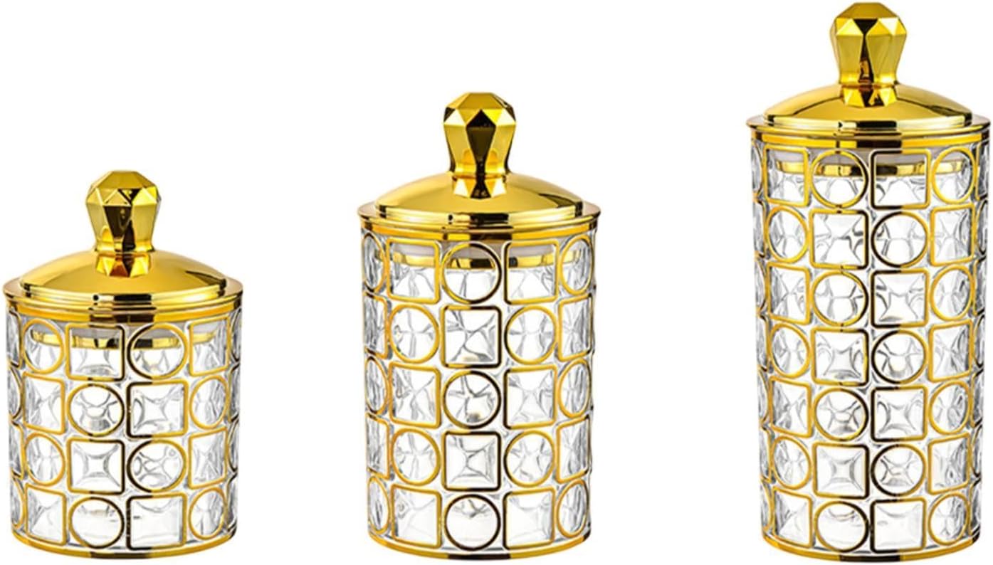 Acrylic Honeycomb Lattice Jar Set – 3 Piece (Golden Lid)