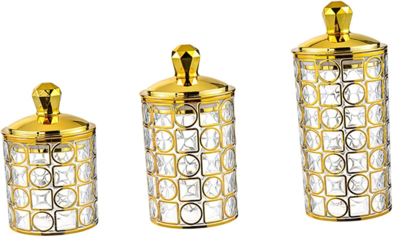 Acrylic Honeycomb Lattice Jar Set – 3 Piece (Golden Lid)
