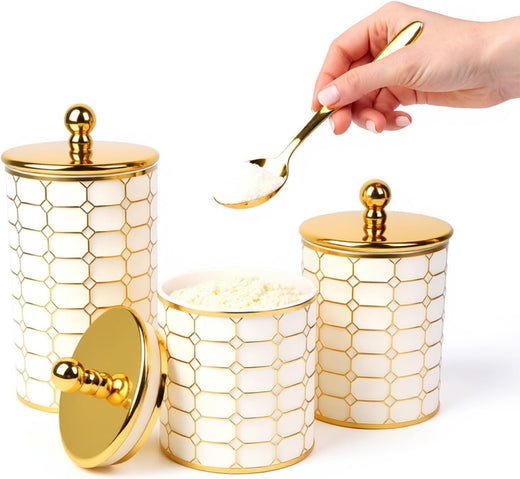 Acrylic Airtight Jar Set – 3 Piece (Golden Mosaic)