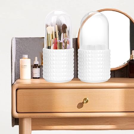 360° Revolving Make-Up and Brush Holder with Acrylic Cover