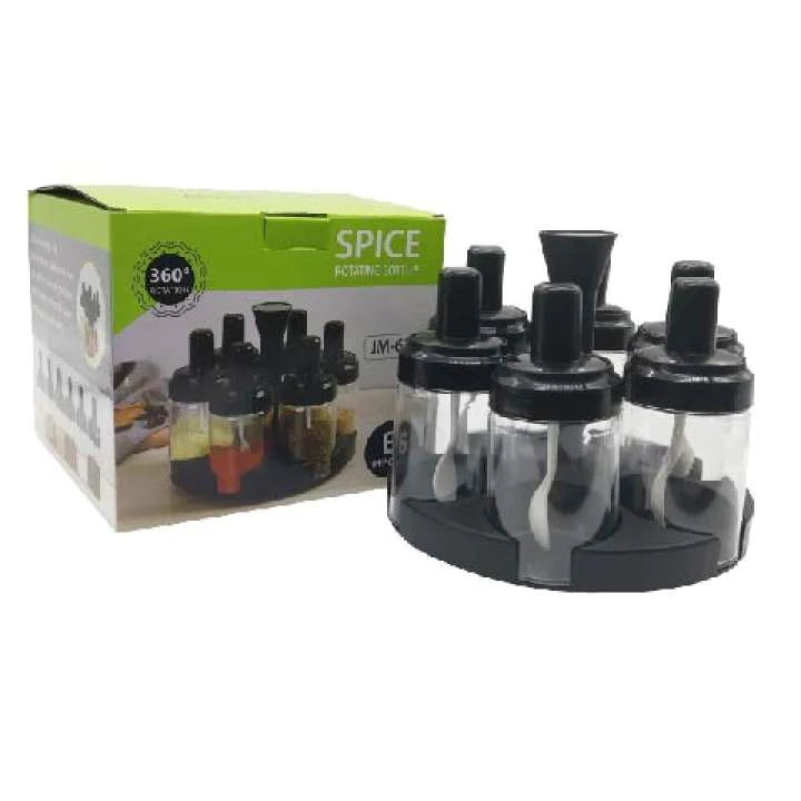 Acrylic 360° Revolving Spice Rack (6 Jars with Spoon Attached)