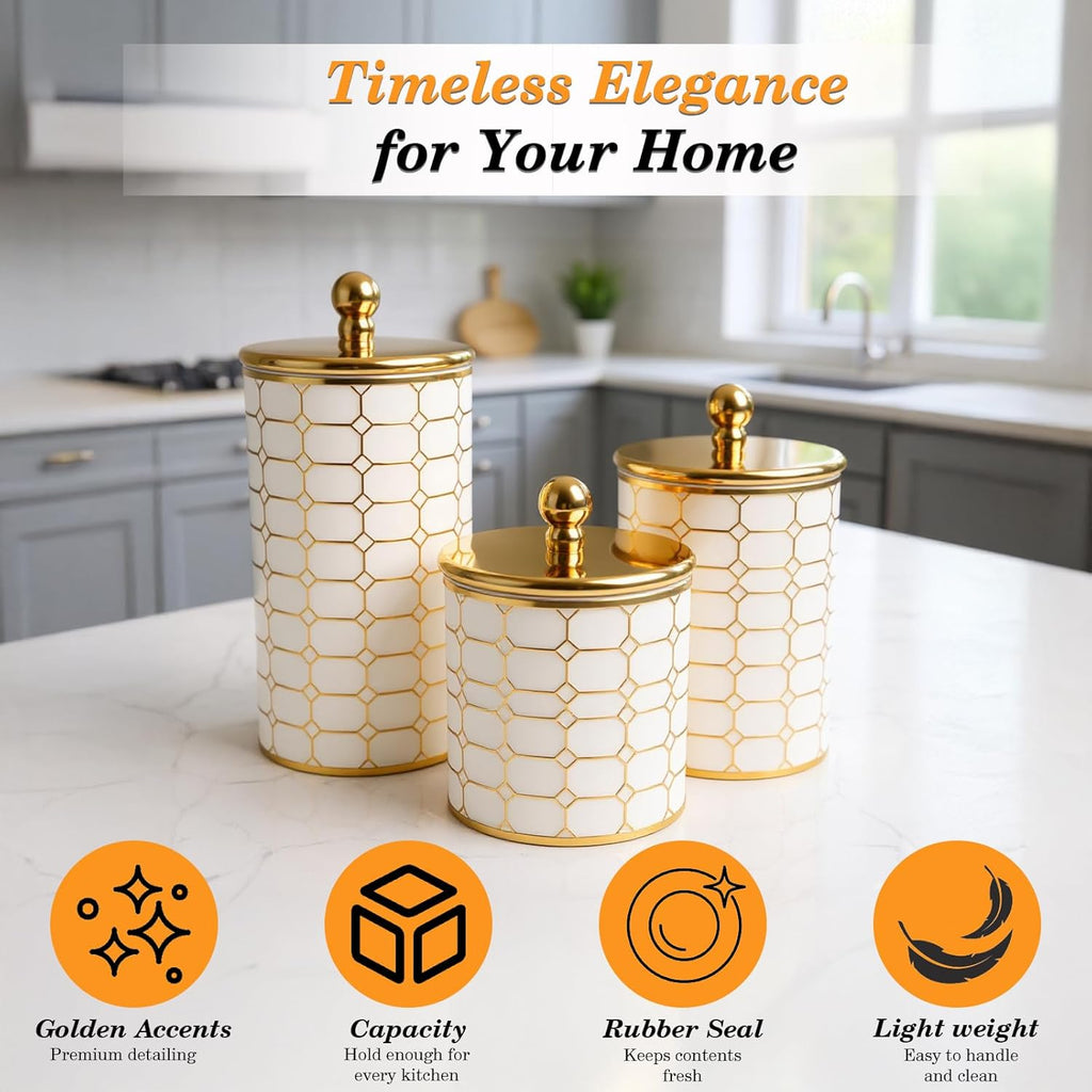 Acrylic Airtight Jar Set – 3 Piece (Golden Mosaic)