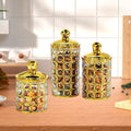 Acrylic Honeycomb Lattice Jar Set – 3 Piece (Golden Lid)