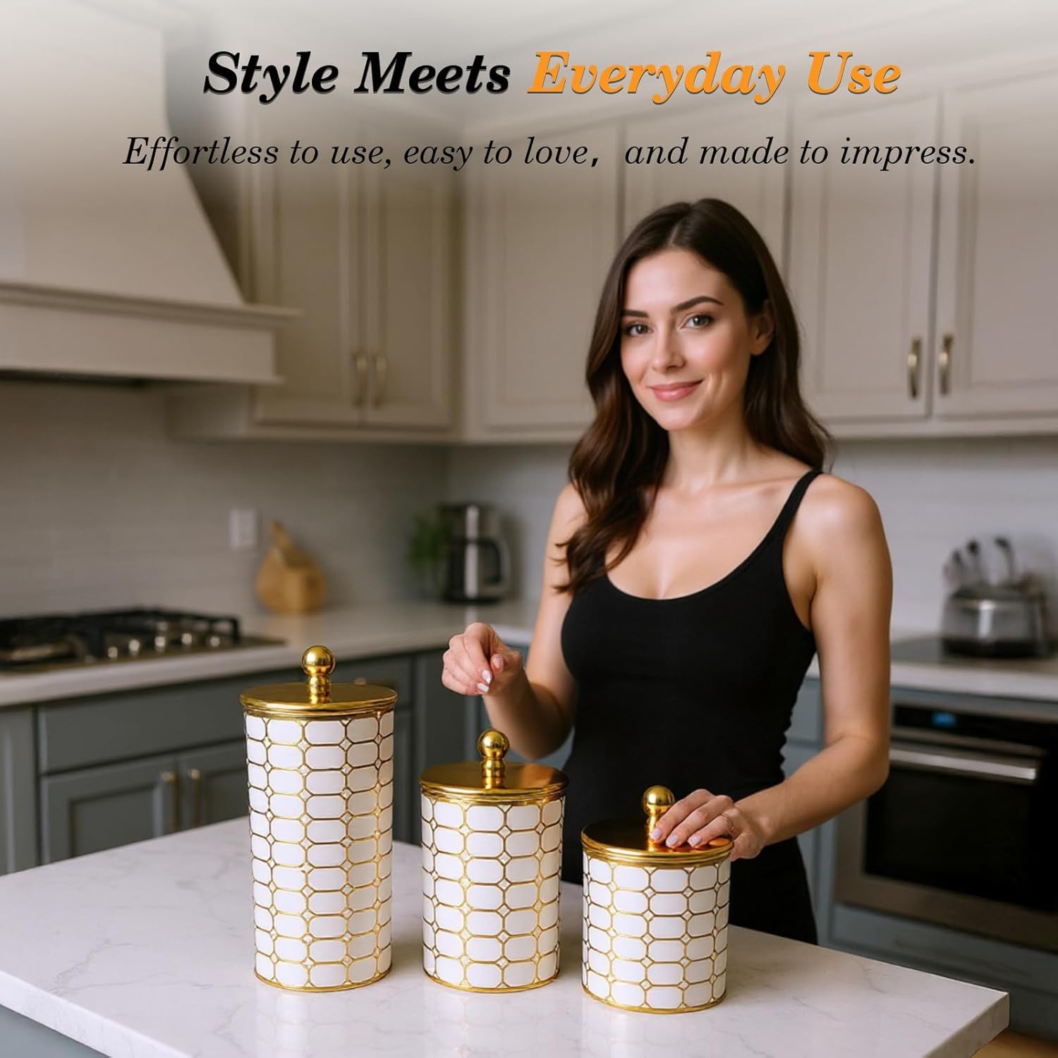 Acrylic Airtight Jar Set – 3 Piece (Golden Mosaic)