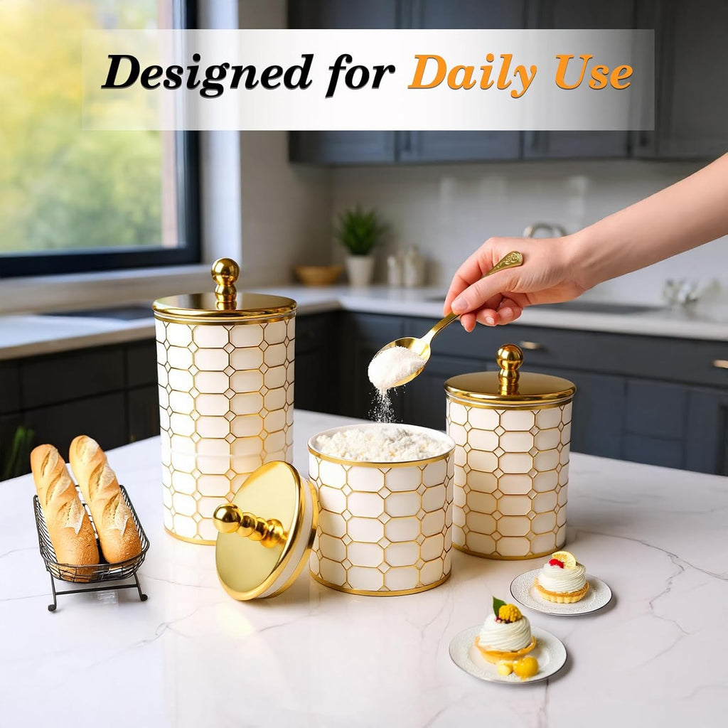 Acrylic Airtight Jar Set – 3 Piece (Golden Mosaic)