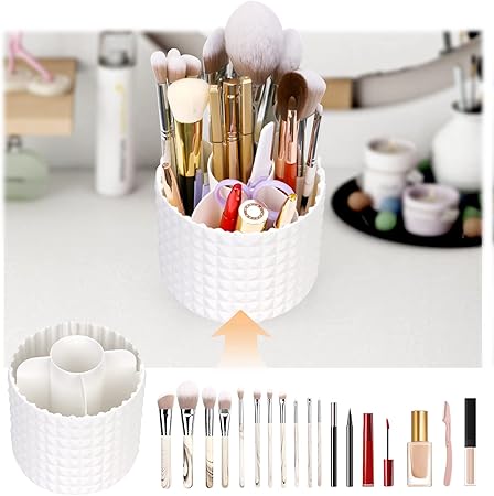 360° Revolving Make-Up and Brush Holder with Acrylic Cover