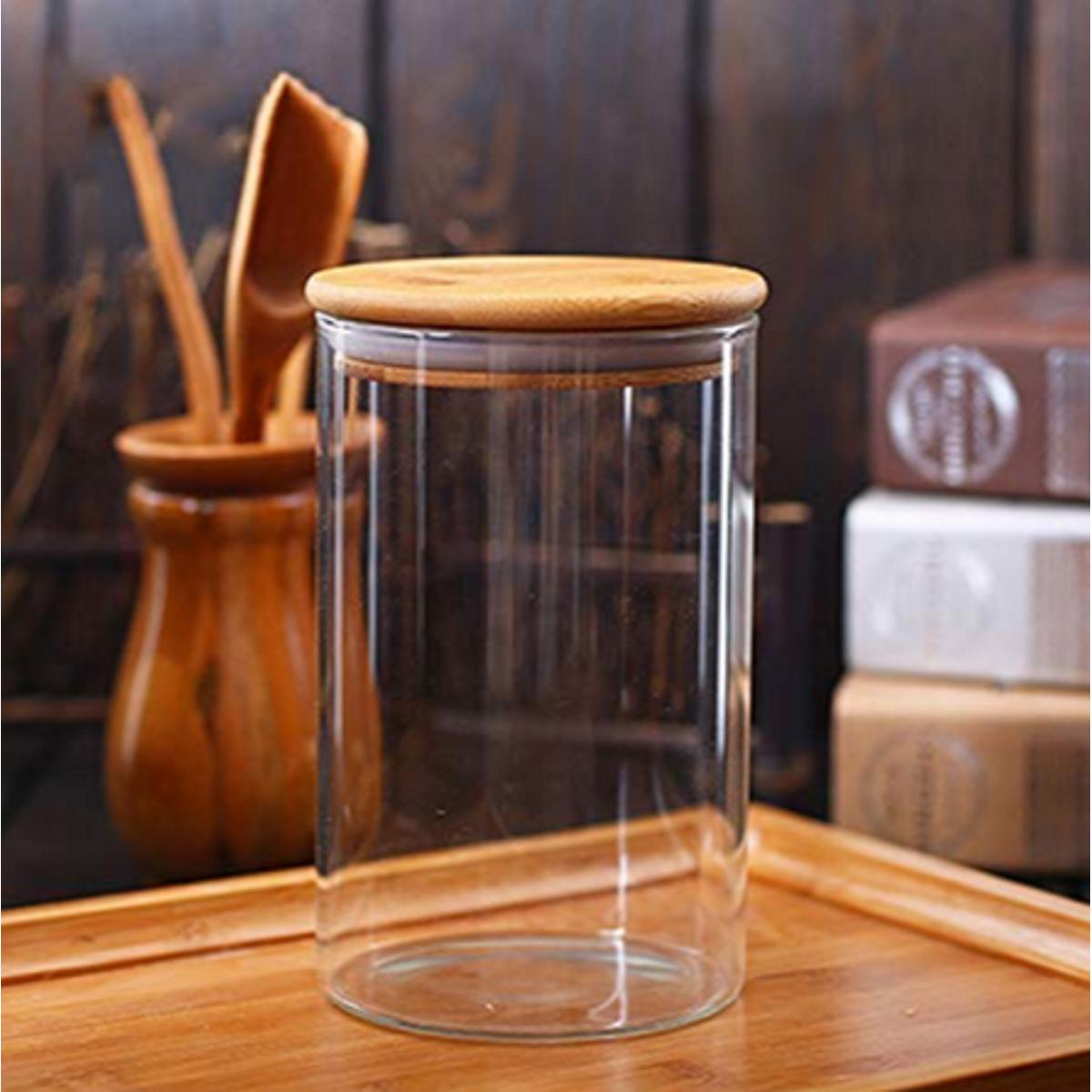 Airtight Borosilicate Glass Jar with Wooden Lid