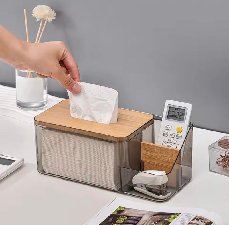 Acrylic Tissue Box With Wooden Lid