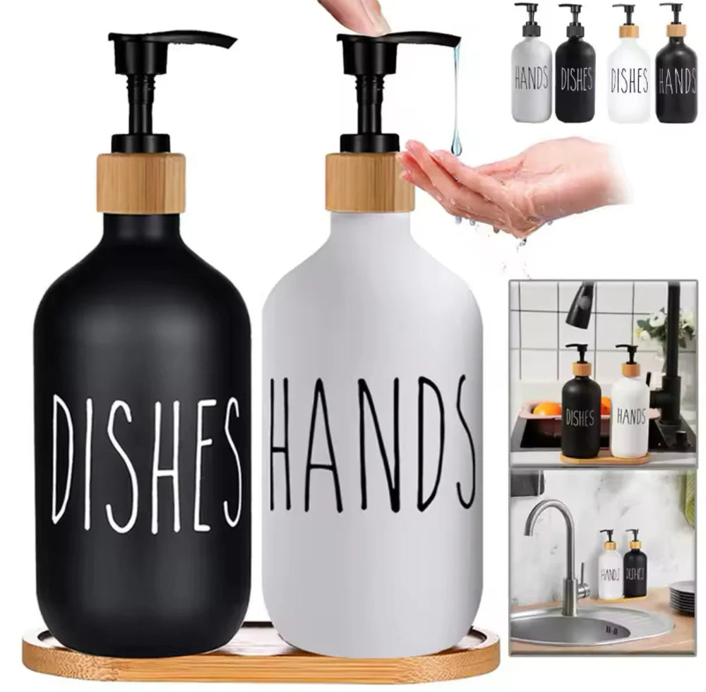 Bathroom & Kitchen Hand Soap Dispenser with Bamboo Tray