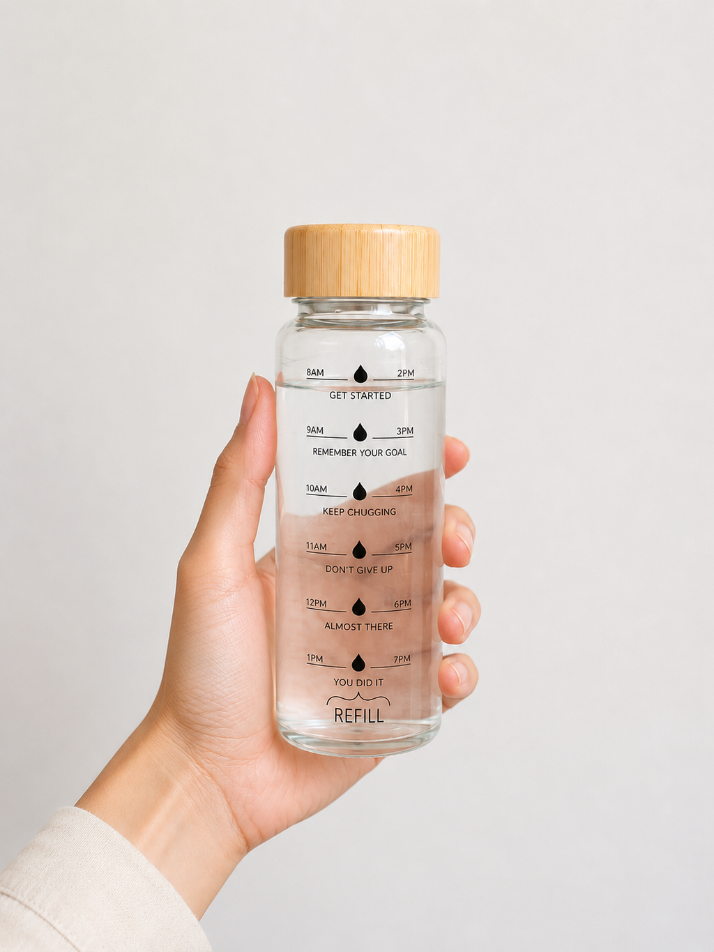 Motivational Glass Water Bottle with Bamboo Lid