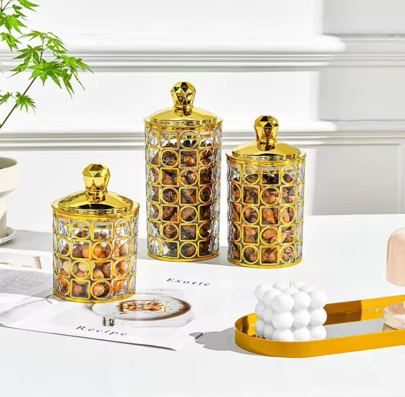 Acrylic Elegant Wave Jar Set – 3 Piece (Golden Lid)