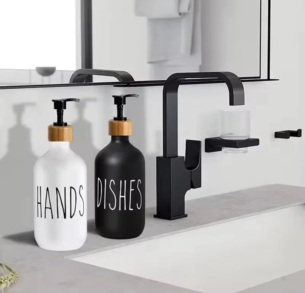 Bathroom & Kitchen Hand Soap Dispenser with Bamboo Tray