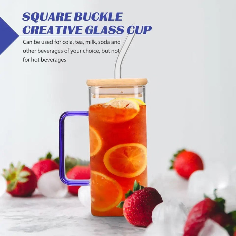 Square Shape Glass Sipper Wooden Lid With Handle (400mL)