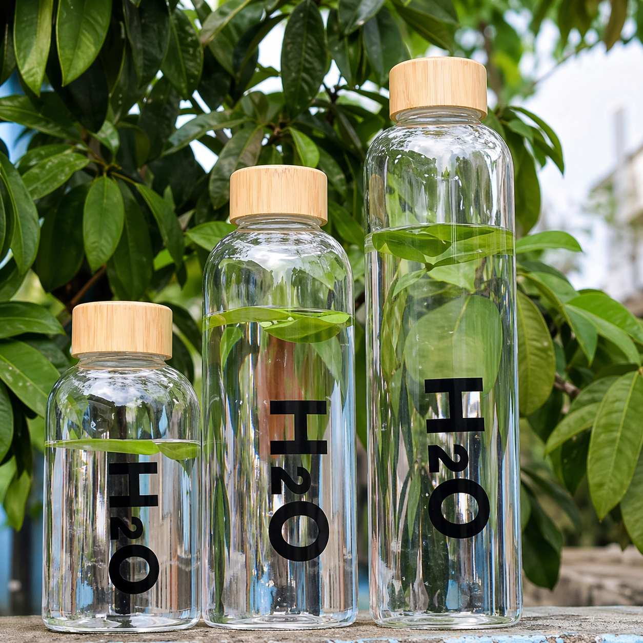 Borosilicate Glass Water Bottle with Wooden Lid