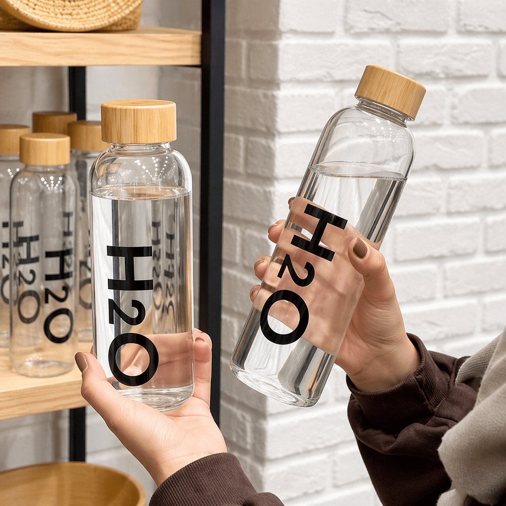 Borosilicate Glass Water Bottle with Wooden Lid