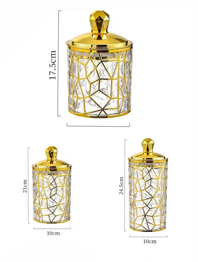 Acrylic Elegant Wave Jar Set – 3 Piece (Golden Lid)