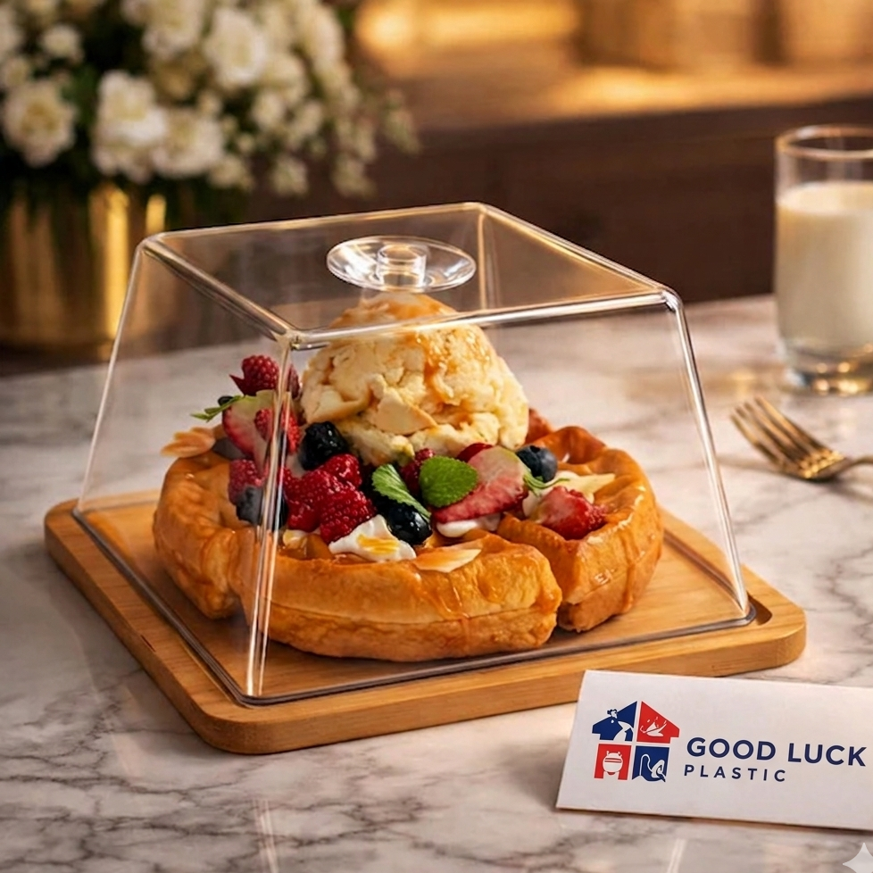 Cake Dish with Wooden Base & Acrylic Lid – Square