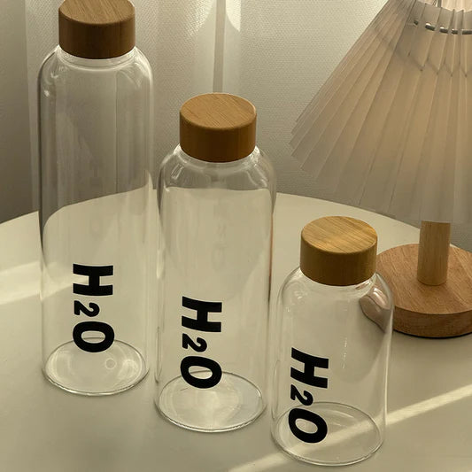 Borosilicate Glass Water Bottle with Wooden Lid