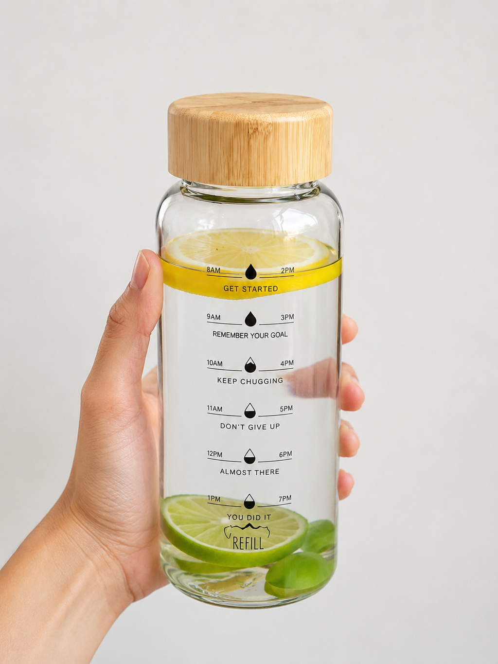Motivational Glass Water Bottle with Bamboo Lid