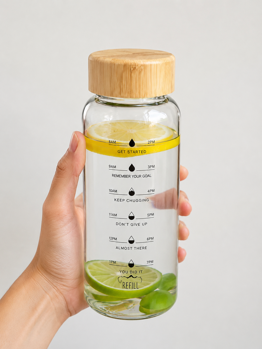 Motivational Glass Water Bottle with Bamboo Lid