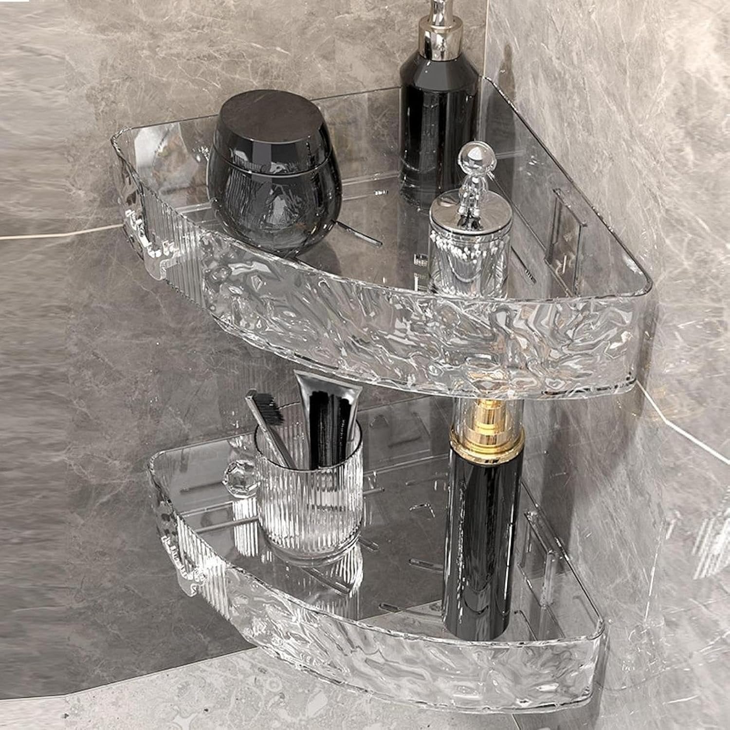 Elegant Acrylic Corner Adhesive Shelf – Wall Mounted Storage Rack (No Drilling)