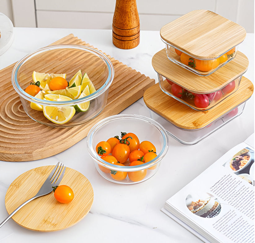 Bamboo Lid Glass Dish Set – Square